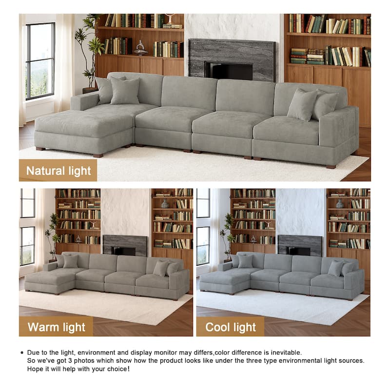 Oversized Chenille Modular Sectional Sofa Living Room Set with Ottoman