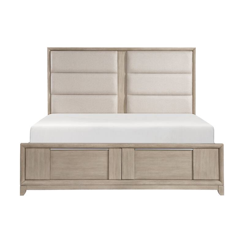 Modern Platform Bedroom Set 3pc Bed Dresser Mirror Set Light Gray Finish Wooden Furniture