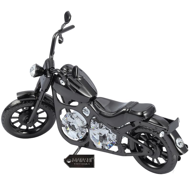 Matashi Home Decorative Tabletop Showpiece Gunmetal Grey Crystal Studded Motorcycle Ornament