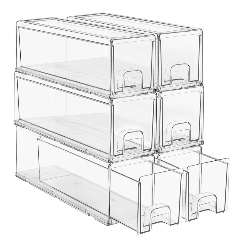 Sorbus Small Clear Stackable Storage Drawers with Handles 4 Pack - 6 Pack