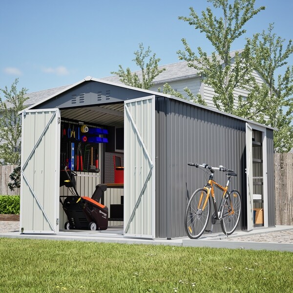 8x12 FT Outdoor Metal Storage Shed with Additional Side Door