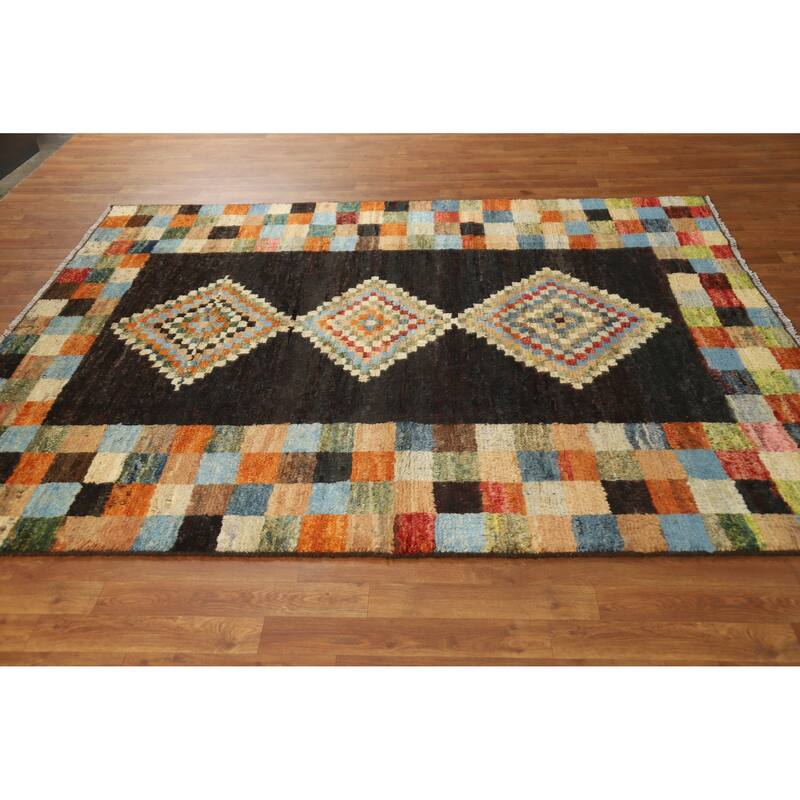 Checkered Moroccan Oriental Area Rug Handmade Wool Carpet - 6'0" x 7'8"