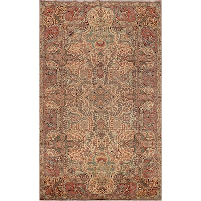 Beige Floral Anatolian Turkish Vintage Rug Hand-Knotted Wool Carpet - 6'7" X 10'5"
