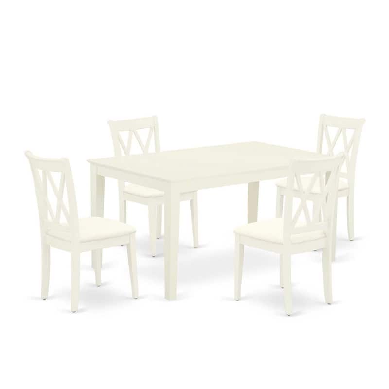 5Pc Dinette Set - Rectangle Table & 4 Kitchen Chairs - Linen White Finish - Modern Dining Room Set