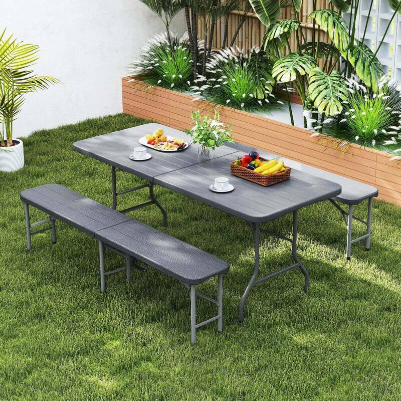 Costway 3 PCS Folding Picnic Table Set with 6 ft Table & 2 Benches - See Details