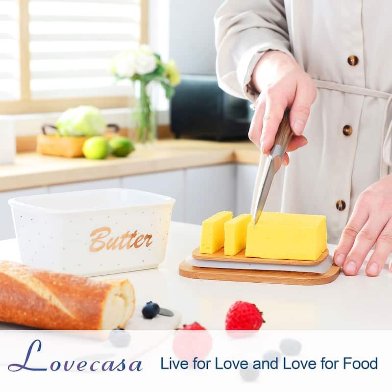 LOVECASA Porcelain 24Oz. Butter Dish with Lid