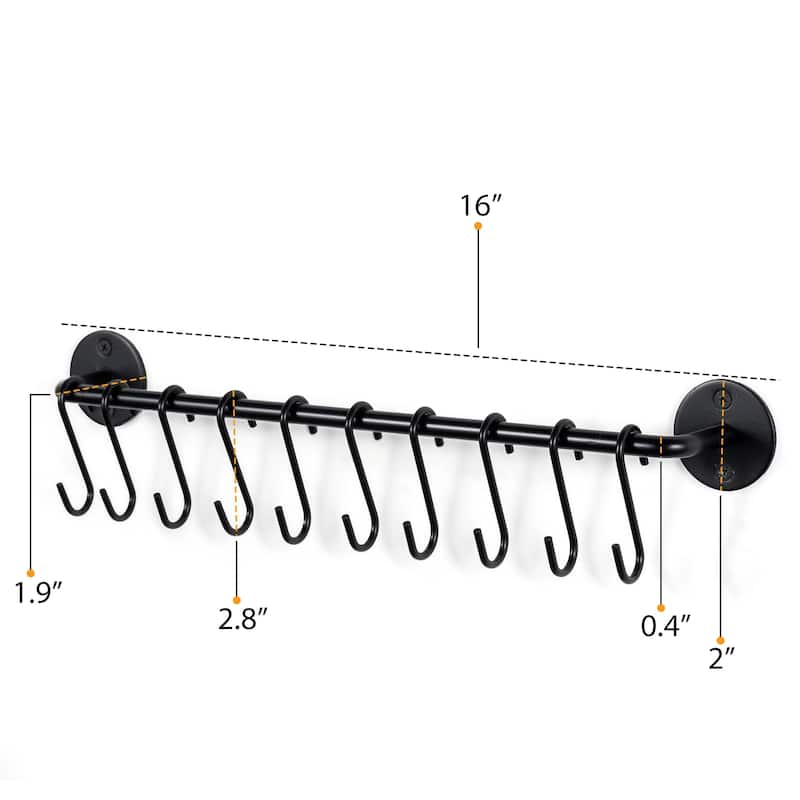 Wallniture Cucina 16" Kitchen Utensil Holder and Pot Organizer with 10 S Hooks