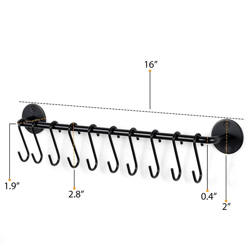 Wallniture Cucina Kitchen Utensil Holder with 20 S Hooks, Pot Racks, Black (Set of 2)