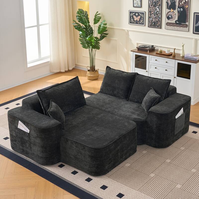 L Shaped Modular Sectional Sofa with Chaise Lounge, Chenille Upholstered Cloud Couch, Full Compressed Corner 4 Seat Sofa