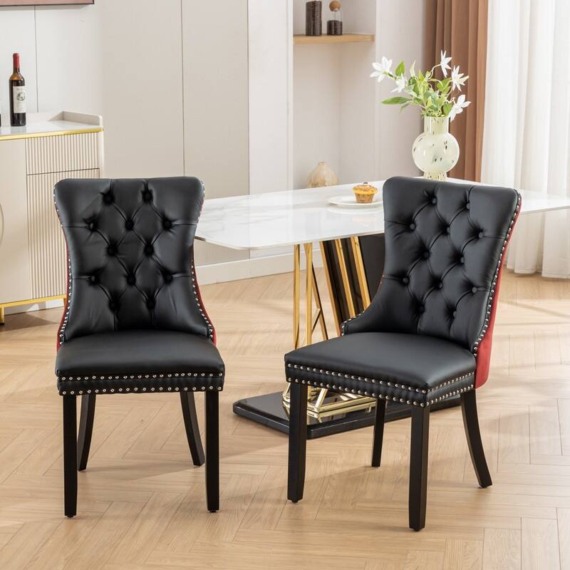 Modern Tufted PU&Velvet Upholstered Dining Chair with Nailhead Trim, Set of 2