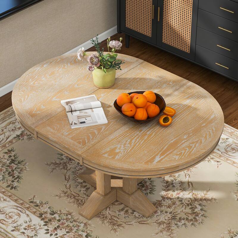 Farmhouse 56" Dining Table Expandable Round Design for Kitchen and Dining Room with X-Shape Support