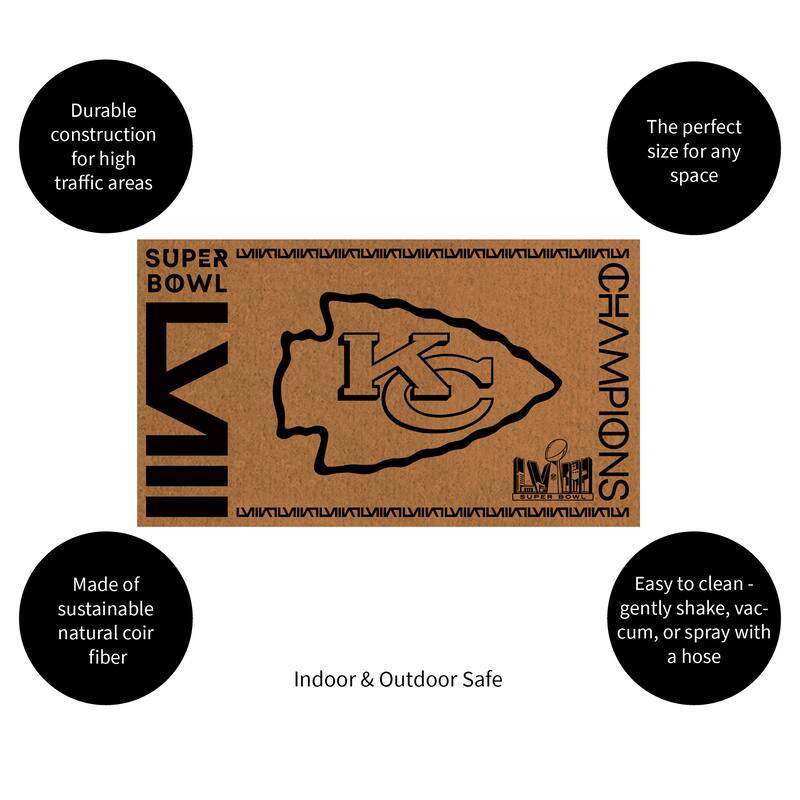 Coir Door Mat, 16"x 28", Kansas City Chiefs Super Bowl 58 Champions - 28" x 16"