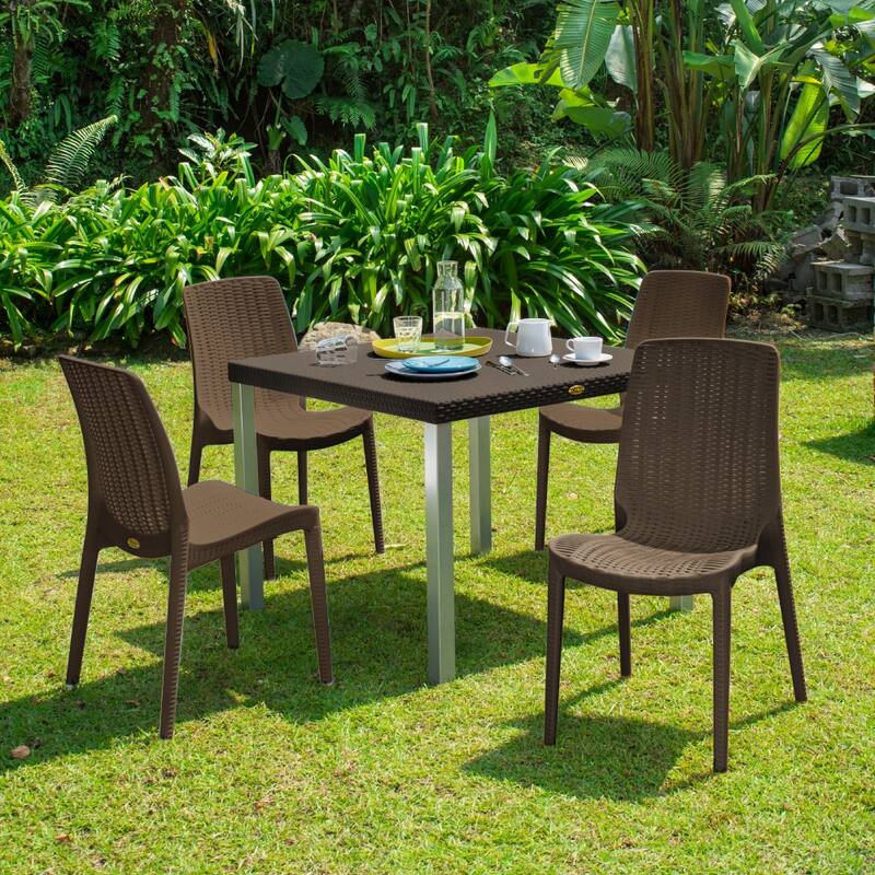 Oslo Resin 5 Piece Outdoor Dining Set - Brown