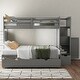 preview thumbnail 17 of 29, Twin Over Full/Twin Bunk Bed with Storage Shelves & Drawers, Wood Bunk Bed Frame with Safety Guardrails, Convertible Bottom Bed