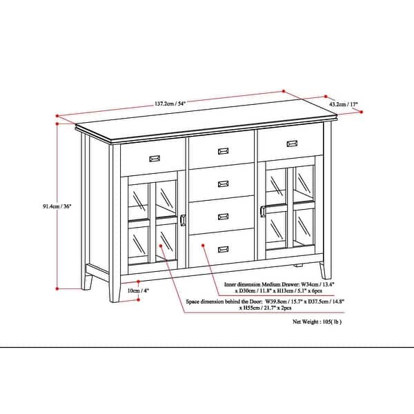 dimension image slide 0 of 6, WYNDENHALL Stratford Solid Wood Transitional Sideboard Buffet - 54 inch Wide