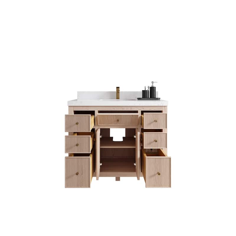 Willow Collections 42 x 22 Sonoma White Oak Wood Single Sink Bathroom Vanity with Quartz or Marble Countertop