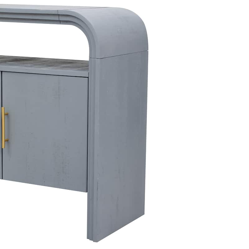 Curved Sideboard with 4 Doors, Wood Accent Entryway Console Table, Freestanding Buffet Cabinet with Open Shelves