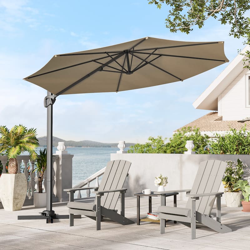 LIVOOSUN 10FT Round Cantilever Umbrella Patio Offset Umbrella For Outdoor Space, Solution-Dyed Fabric, 360° Rotation System - Taupe