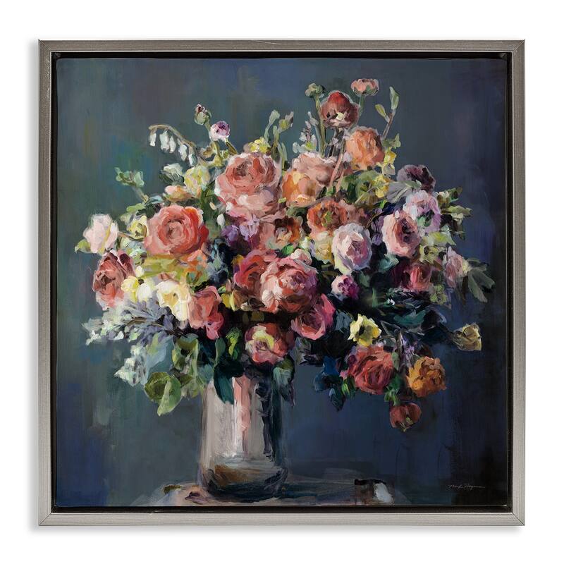 Stupell Abundant Dark Bouquet Framed Floater Canvas Wall Art Design By Marilyn Hageman - 18 x 18 - Grey