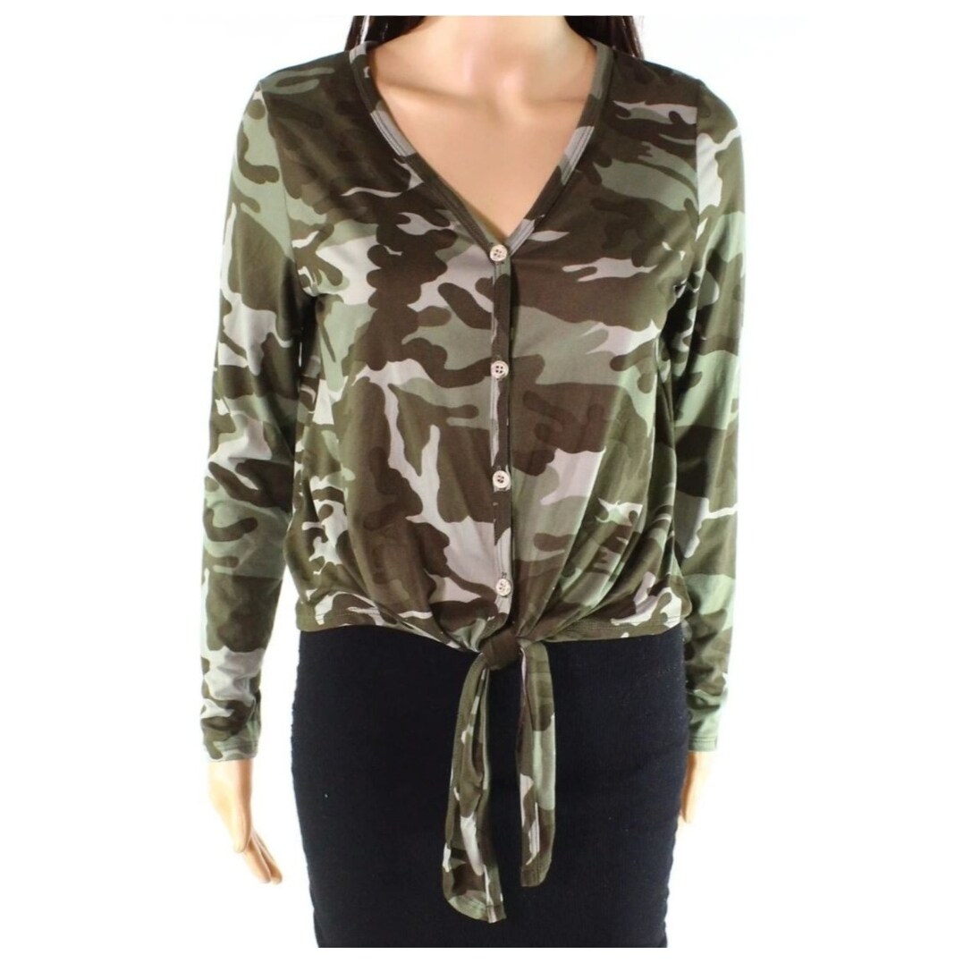 Shop Polly Esther Women S Medium Camo Tie Front Knit Top