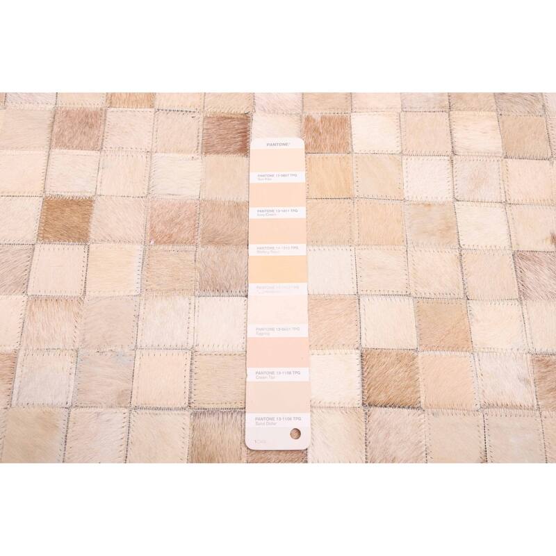 ECARPETGALLERY Handmade Cowhide Patchwork Beige, Tan Leather Rug - 7' x 7'