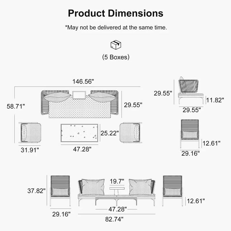 PURPLE LEAF Melben Light Grey Modular Outdoor Sectional with Cushions Flexible Layout Patio Conversation Set Couch