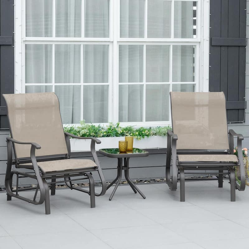 Outsunny 3-Piece Outdoor Gliders Set Bistro Set with Steel Frame,Tempered Glass Top Table for Patio, Garden, Backyard, Lawn - Grey