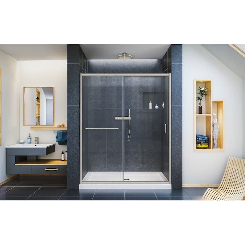 DreamLine Infinity-Z 36 in. D x 60 in. W x 74 3/4 in. H Sliding Shower Door and Shower Base Kit - 36" x 60" - 36" x 60"