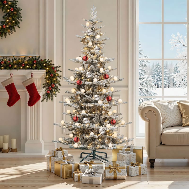 6/7.5/9 FT Pre-Lit Frosted Pine Artificial Christmas Tree with LED Lights