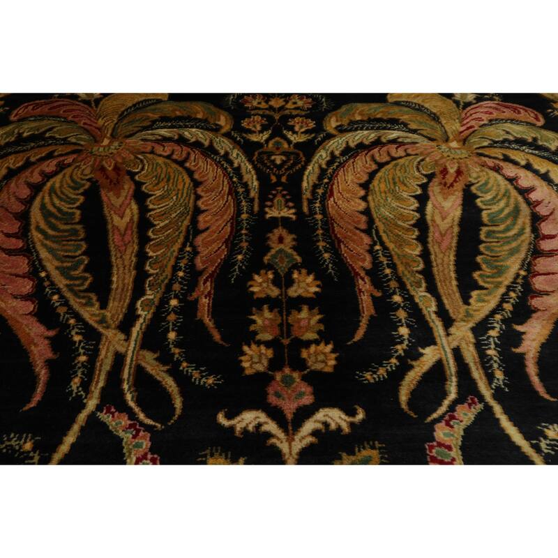 Agra Traditional Botanical Plush Pile Tea Wash Silky Sheen 6'2''x9'3'' Hand Knotted New Zealand Wool Green Rug - 6' 2'' x 9' 3''