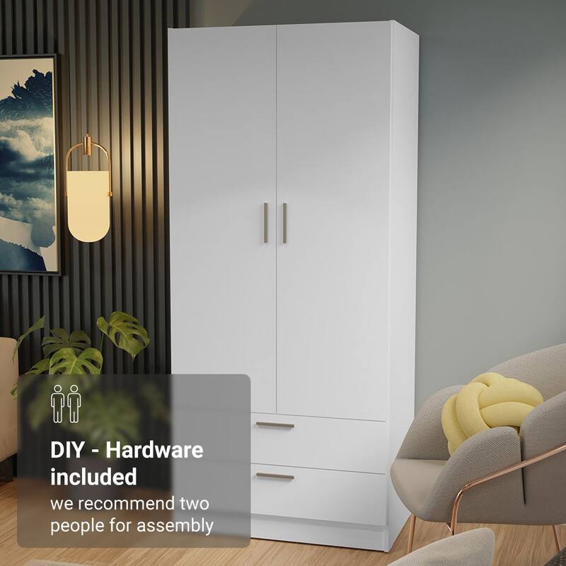 Madesa 2 Door 2 Drawer Storage Cabinet Wardrobe 31 "L