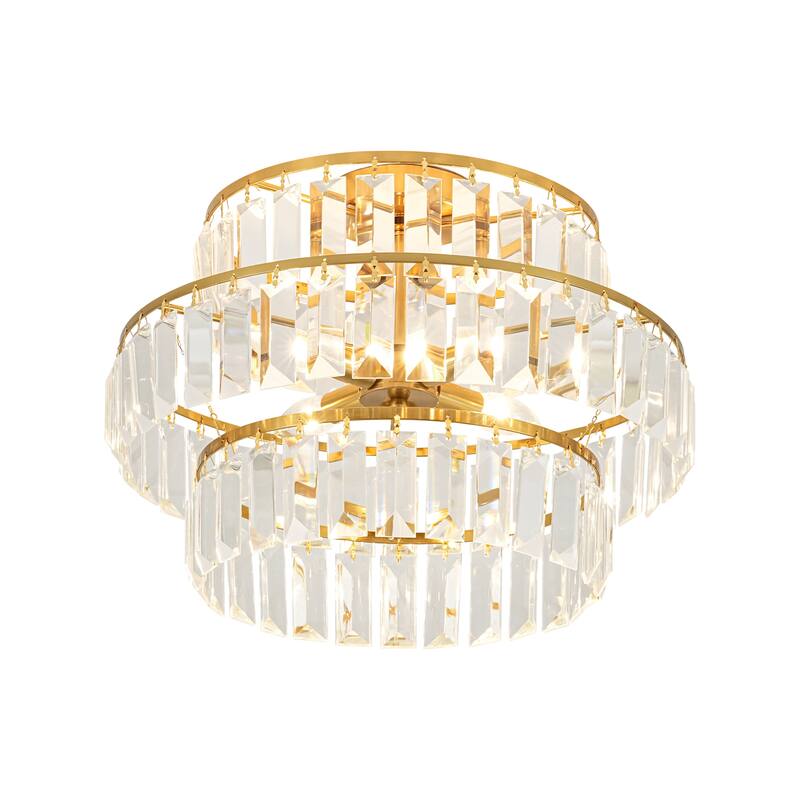 4-Light Modern 3-Tier Crystal Flush Mount Ceiling Light - Glamorous Metal Ring Ceiling Fixture for Bedroom