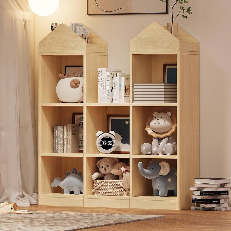 Toy Storage Organizer 8-Cubby Kids Bookshelf Natural Bookcase