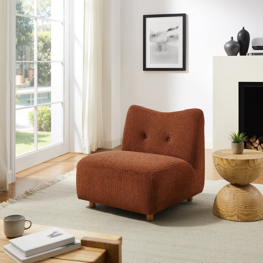 Jacquard Flannel Armless Accent Chair with Wooden Legs