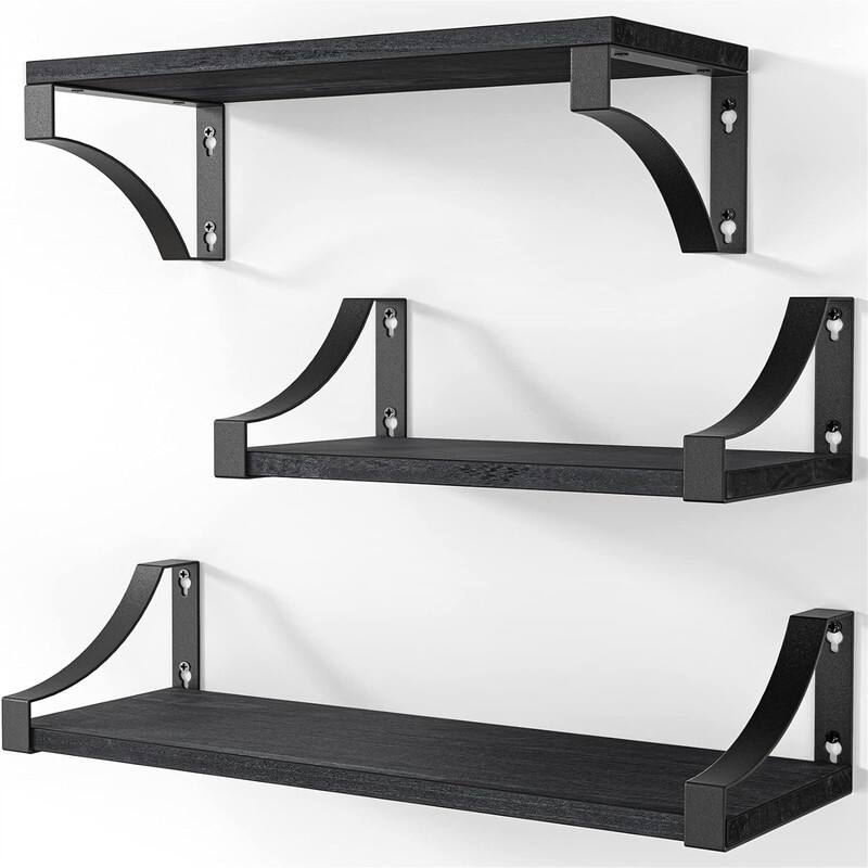 Wall Shelves Set of 3 - 16.4"D x 5.9"W x 0.7"H - Black