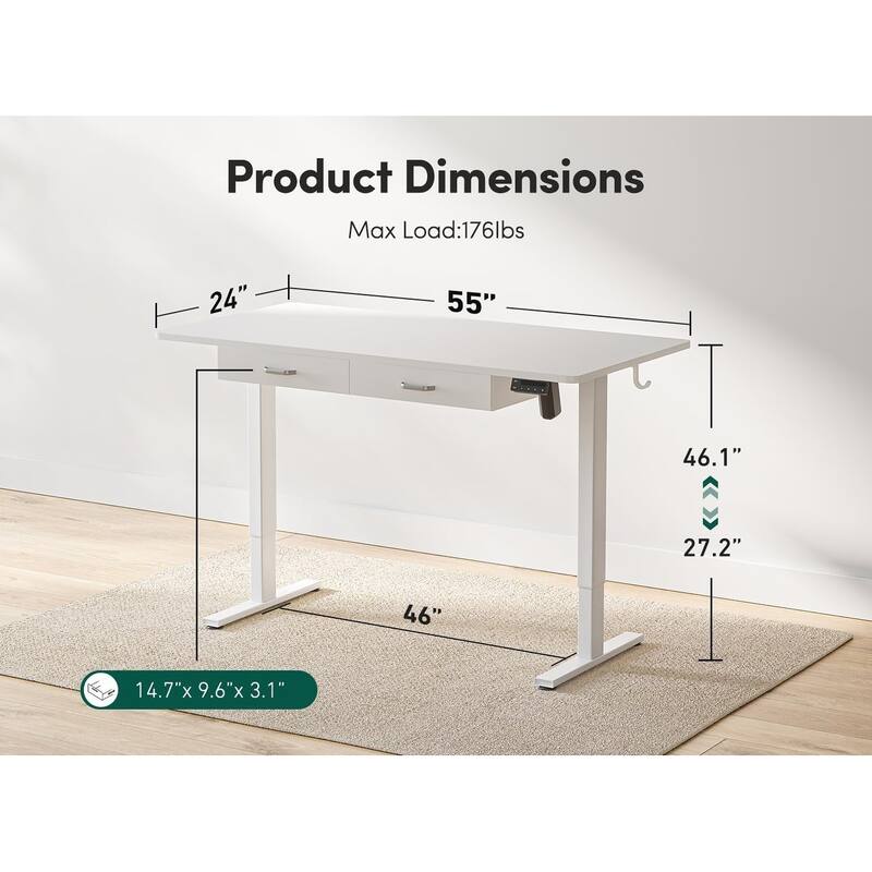 FEZIBO Adjustable Height Electric Standing Desk with Double Drawer, Stand Up Home Office Desk with Splice Tabletop
