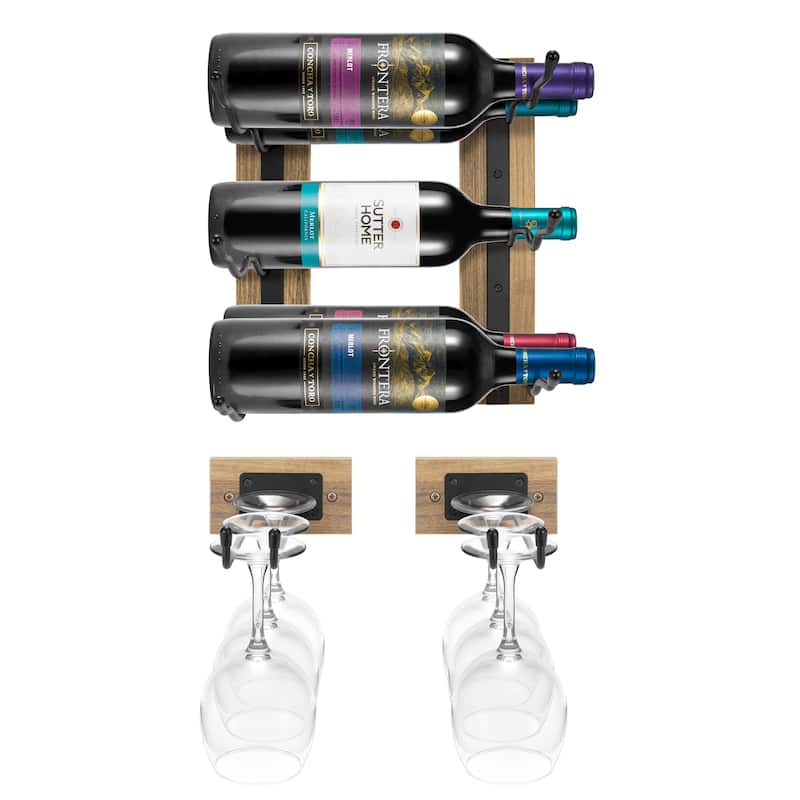 Sorbus Wall Mounted Wine Rack Wood Stemware Set Home Bar 12"L x 2.5"W - 8.25"D x 2.5"W x 12"L
