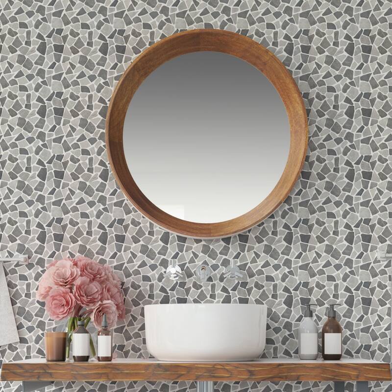 Stone Grey Random Marble Mosaic, Back Splash Tiles for Kitchen Walls, Shower Bathroom Floors 11.4" X 11.4" (4.5 Sqft per case)