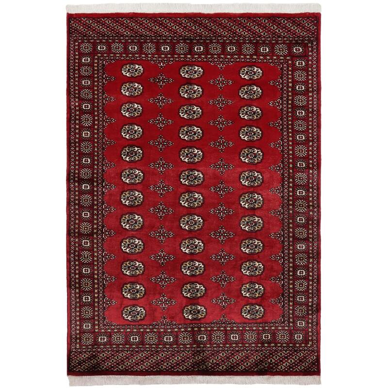 Rustic Bokhara Mann Red/Beige Hand Knotted Wool Rug - 4'3'' x 6'6''