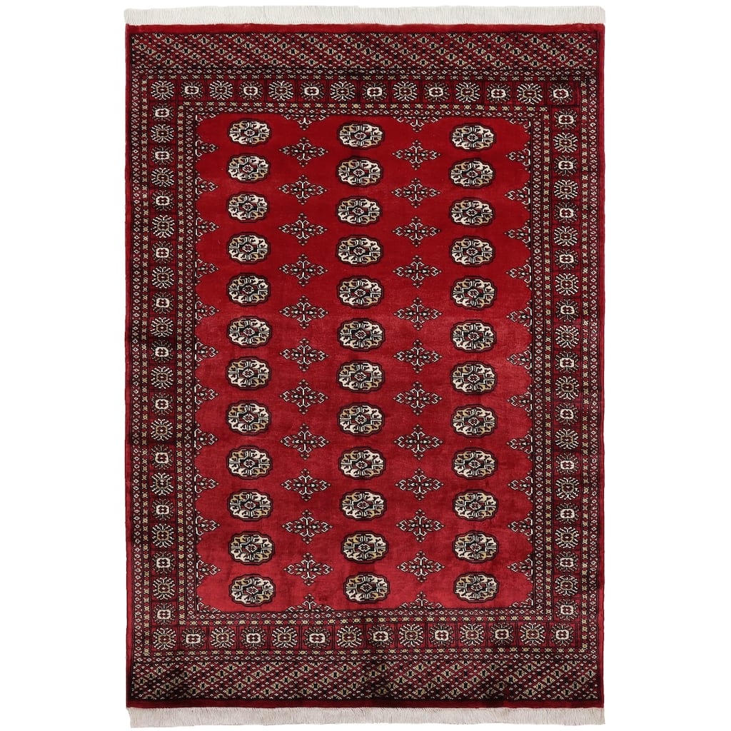 Rustic Bokhara Mann Red/Beige Hand Knotted Wool Rug - 4'3'' x 6'6''