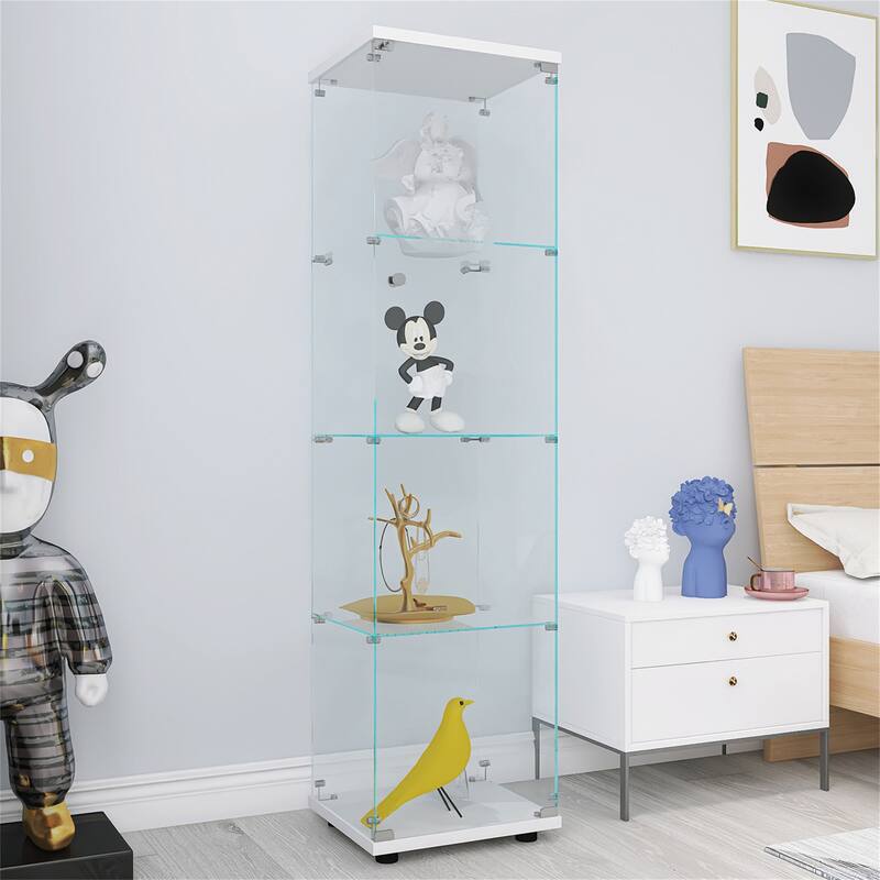 4 Shelves Glass Cabinet Glass with One Door