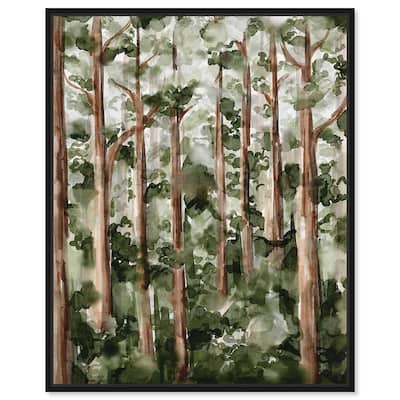 Art Remedy Wildy Forest Framed Landscape 1 Piece Canvas Wall Art Watercolor Style