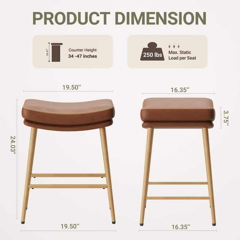 RENEWLINE Metal Bar Stools, 24 Inch Backless Counter Height Stools（Set of 2/3/4/6） with PU Leather Seat & Footrest