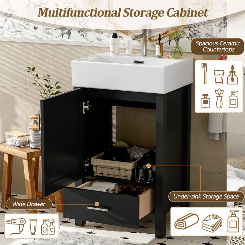GDFStudio - Solis Wood & Ceramic Modern Bathroom Vanity with Sink & Drawer