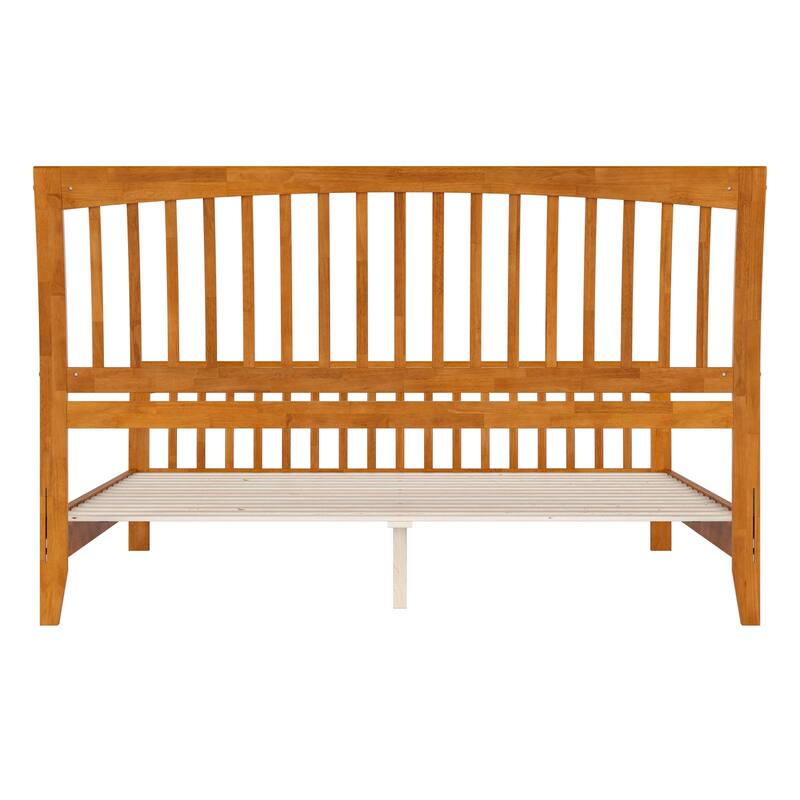King Solid Wood Platform Bed - Low Profile Design with Footboard & Sleigh Headboard - Light Toffee Finish