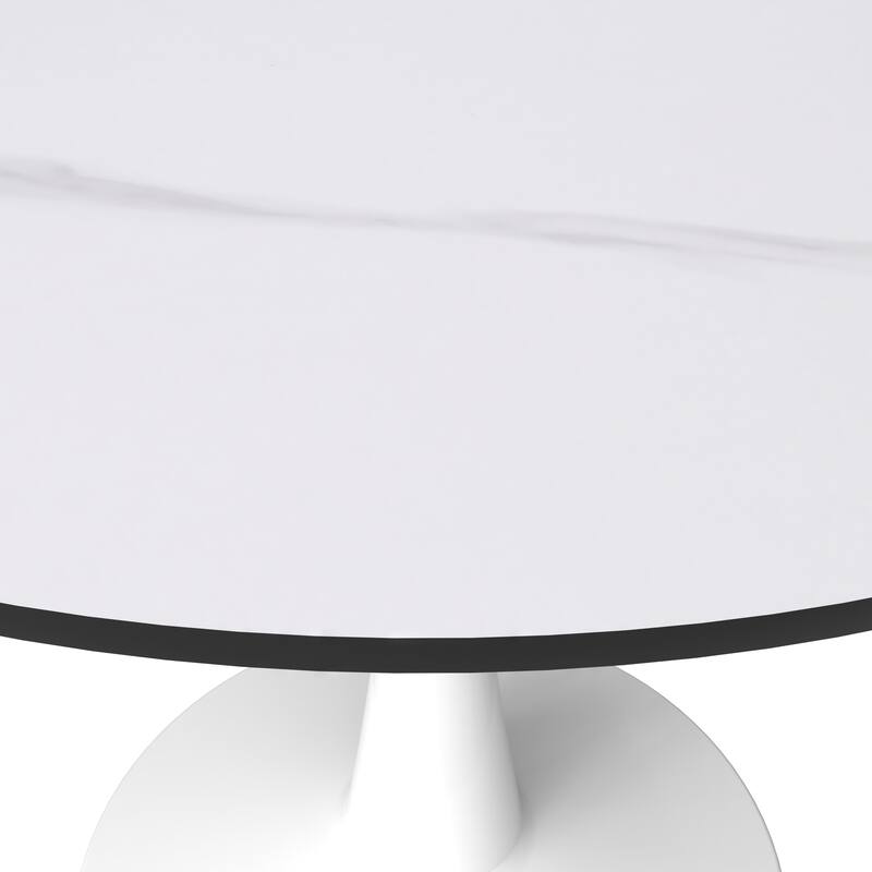 LeisureMod Bristol 40" Round Dining Table for 4 with Sintered Stone Tabletop in White Base for Kitchen & Dining Room