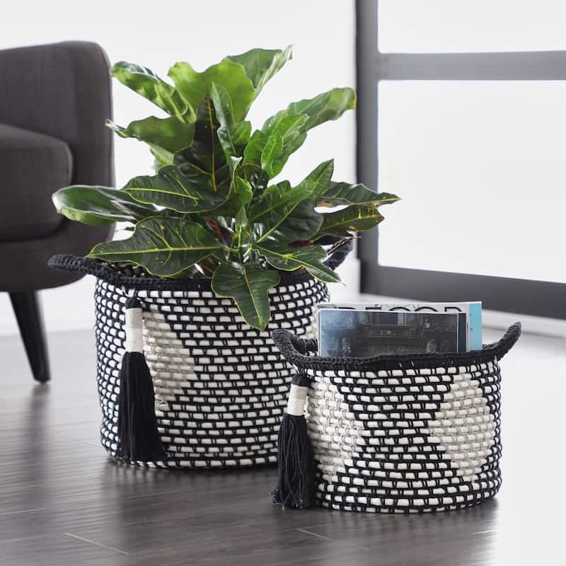 Polyester Traditional Storage Basket (Set of 2) - Black