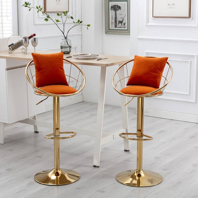 velvet bar chair, pure gold plated, 360 degree rotation, adjustable height,Suitable for dinning room and barset of 2