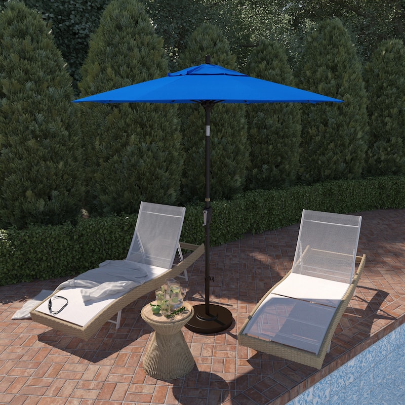 California Umbrella 7.5' Round Crank Lift, Push Button Tilt Aluminum Patio Umbrella, Bronze Pole, Outdoor Rated Red Fabric