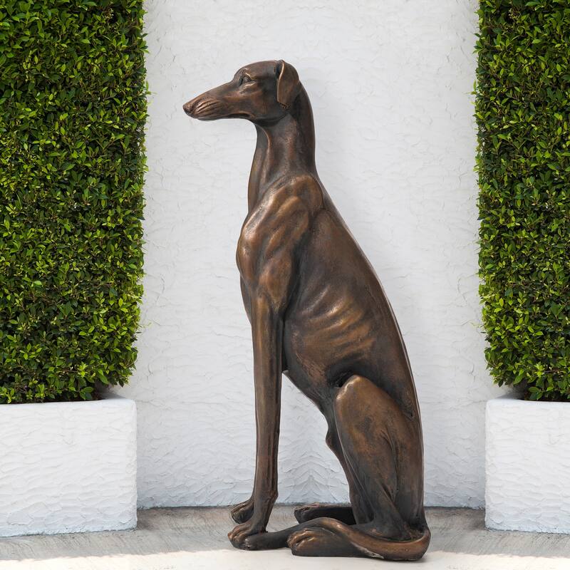 Glitzhome 30"H Morden MgO Bronze Sitting Guardian Greyhound Dog Garden Statue Porch Sculpture Indoor Outdoor